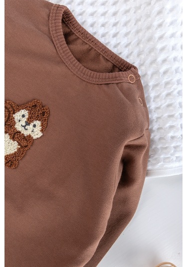 Figürlü 2'li Erkek Bebek Takım Alt Üst Bebek Takımı Kahverengi