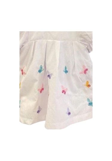 Çikoby Kız Bebek Pamuklu Kelebek Desenli Elbise-13885 Beyaz