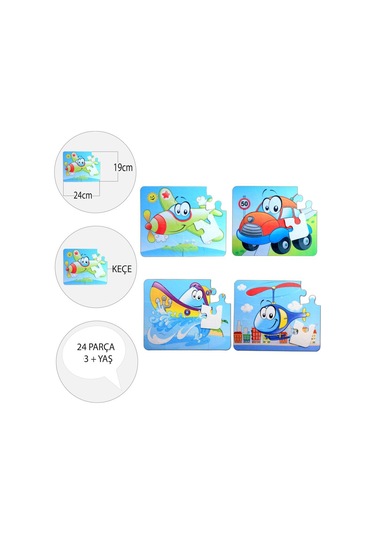 4 Set 48 Parça Tox Uçak. Araba. Tekne Ve Helikopter 3+ Keçe Yap