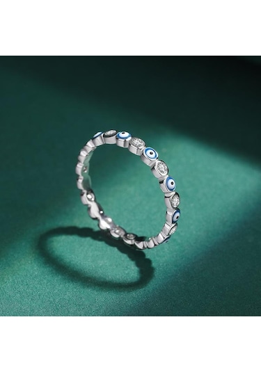 Altın Yaratıcı Safir Göz Yuvarlak Tam Elmas Kristal Çift Yüzük Kadınlar Için Emaye Mavi Gümüş Düğün Hediyesi Takı