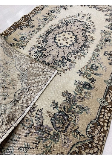 El Dokuma Isparta Halısı 113X207 Eskitme Yeşil Göbekli %100 Yün !