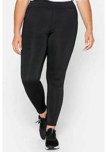 Kadın Büyük Beden Tayt Yüksek Bel Tayt Tampap- Siyah