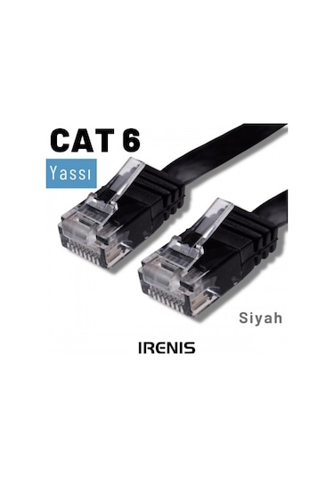 Irenis CAT6 Kablo Yassı Ethernet Network Lan Ağ İnternet Kablosu 5 M Siyah