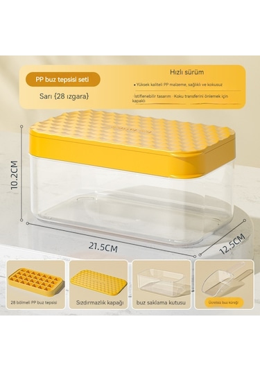 2 Parçalı Silikon Buz Tepsisi, Buz Küpü Filmi Ve Tepsisi Seti 28 Izgaralı Pp Buz Tepsisi Ev Tipi Buz Yapma Kapaklı Saklama Kutusu Sarı-büyük Boy Sarı