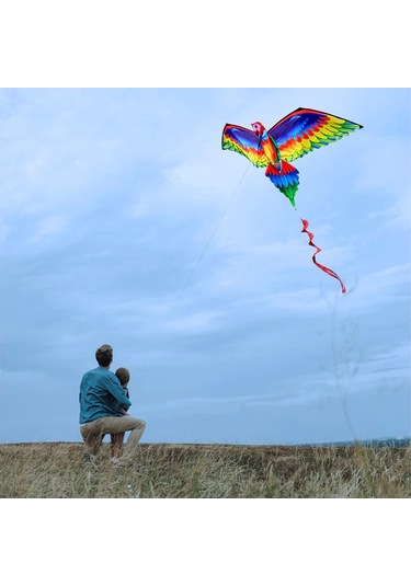 Vkemall 3d Renkli Papağan Uçurtma, 140x78cm, Hafif Dayanıklı, 100m İp Ve Taşıma Çantası, Çocuklar İçin Park/plajda Eğlence