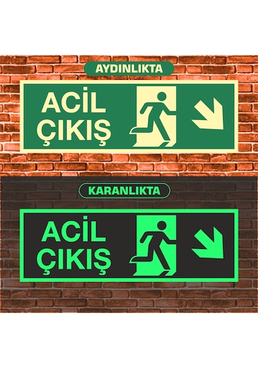 Fosforlu Acil Çıkış Aşağı Çapraz Uyarı İkaz Tabelası 10x30