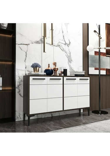 Zerkaconcept Marden Konsol Tv Sehpası Tv Ünitesi Antrasit Gövde Beyaz Kapak