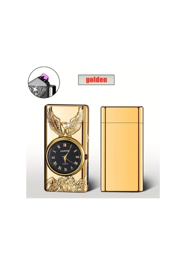 Techbloom 1 Adet Golden Şık Dış Mekan Çift Ark Plazma Çakmak 3d Kartal Kabartmalı Led Aydınlatmalı Ayar Düğmeli Hiking Gezisi Acil Durum Ateş Başlatma Aracı Açık Gri