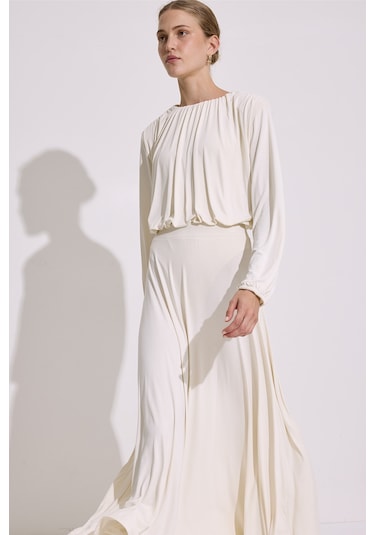 Dökümlü Balon Form Bluz İnci İnci