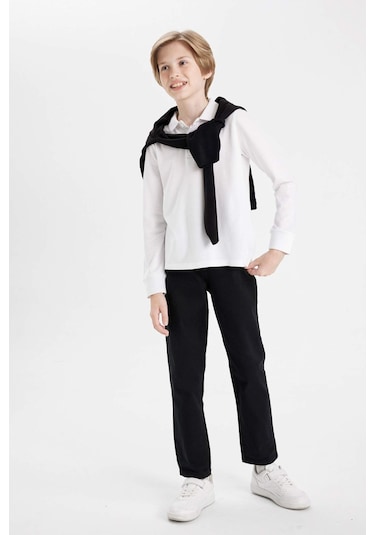 DeFacto Erkek Çocuk Düz Paça Cepli Siyah Basic Düz Gabardin Okul Pantolonu U3254A624AUBK81 DeFacto Erkek Çocuk Düz Paça Cepli Siyah Basic Düz Gabardin Okul Pantolonu U3254A624AUBK81