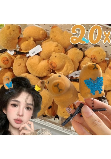 Kawaii Saç Tokası Moda Hayvan Güzel Yay 3d Capybara Hayvan Peluş Çok Renkli