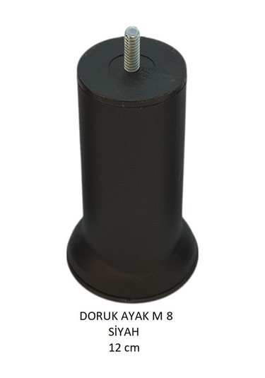 Doruk Ayak, Cıvatalı Baza Koltuk Dolap Ayağı, Metal, Siyah, M8, 12 Cm Siyah