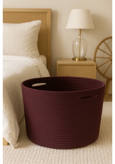 Camatschua Dekoratif Hasır 40 30 Cm Halat Sepet Çok Amaçlı Saklama & Düzenleme Sepeti Mürdüm