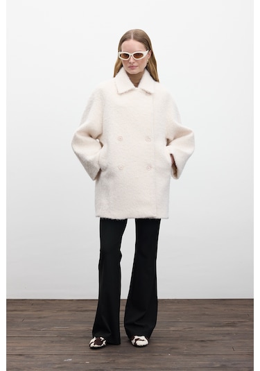 Kruvaze Kapama Kaşe Kaban Ekru Ekru