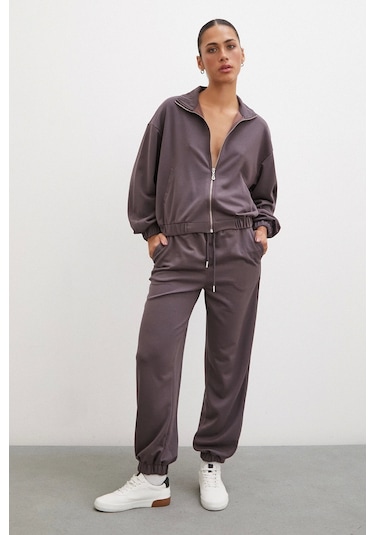 Never More Fermuarlı Sweatshirt Kahve Kahve