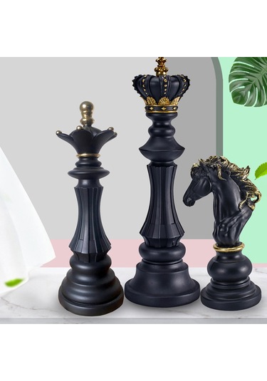 Yaozixa Resin Simülasyon Satranç Figürü: Kral, Kraliçe Ve At Desenli Ev Dekorasyonu - Sanatsal Ev Ve Mağaza Açık Art Köşe Takımı