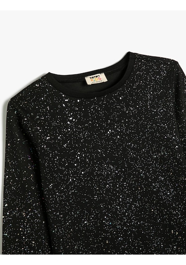 Koton Tişört Uzun Kollu Sim Detaylı Bisiklet Yaka Pamuklu Siyah 5wkg10018ak Siyah