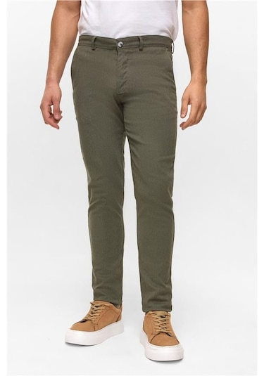 Koyu Haki Slim Armürlü Pantolon Koyu Haki