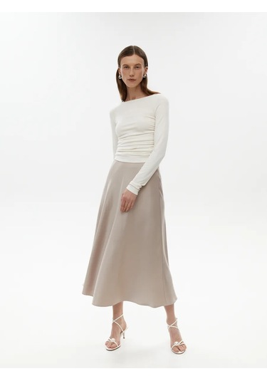 Nice & Easy Kadınlarda Saten Midi Etek Lastik Bel. 460900447 Bej
