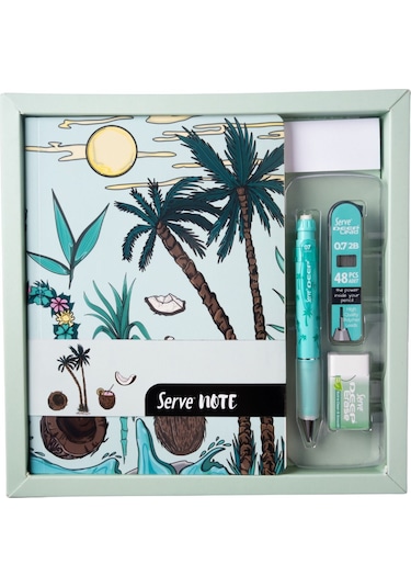 Serve Hediye Seti - Defter, Serve Deep Uclu Kalem, Silgi, Min Nane Yeşili