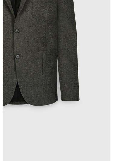 Erkek Hakı Slim Fit Dar Kesim Mono Yaka Desenli Torba Cepli Ceket Haki