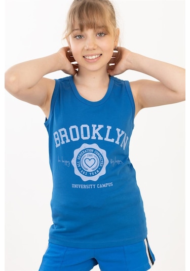 Brz Kids Baskılı Kız Çocuk Sıfır Kol T-shirt-mavi Mavi