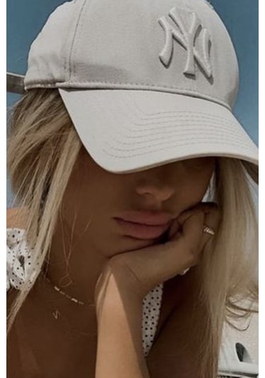 Unisex Ny Nakışlı Bej Kep Şapka Bej