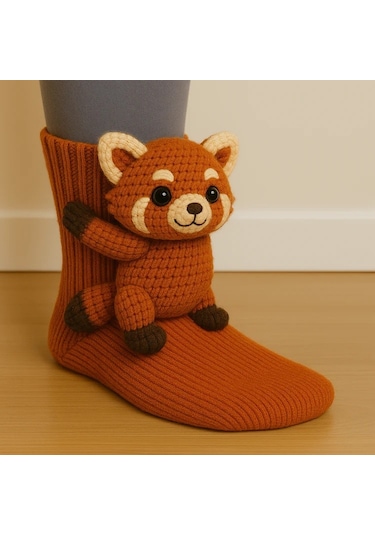 Hayvanlı Çorap Noel Örgü Zemin Çorabı Isıtıcı Çorap Örgü Timsah Çorapları 18 Gri