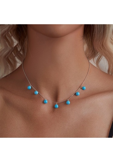 S925 Ayar Gümüş Mavi Turkuaz Çift Aşınma Klavikula Kolye Bsn405 Çok Renkli