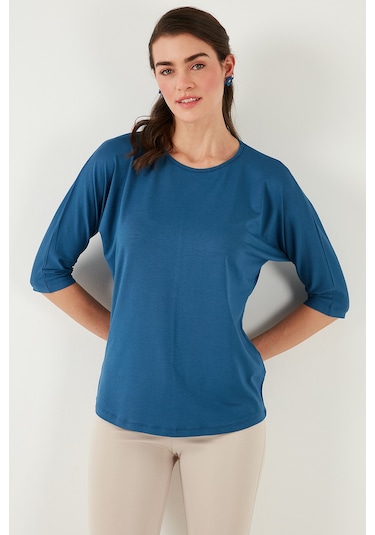 Lela Bisiklet Yaka Truvakar Kol Bayan Bluz 5861416Y Indigo