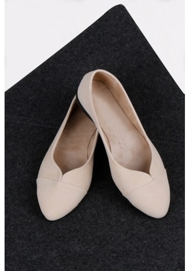 Krem Renk Bayan Süet Babet Ayakkabı Krem