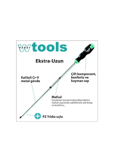 Weber Tools Extra Uzun Yıldız Uçlu Tutamaklı Tornavida Pz2 x