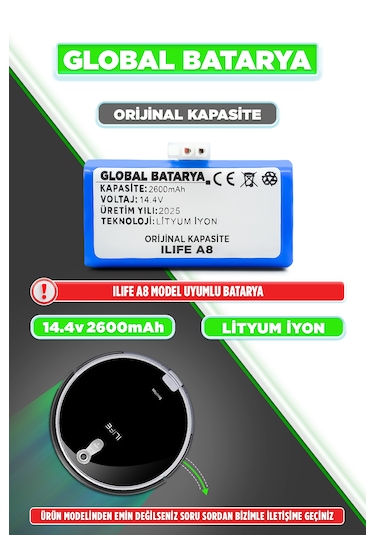 Ilıfe A8 Robot Süpürge Bataryası 2600mah Li-ion Pil