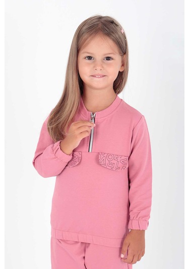 Ahengim Kız Çocuk Cepleri Baskılı Eşofman Takımı Ak2232 Gül Kurusu