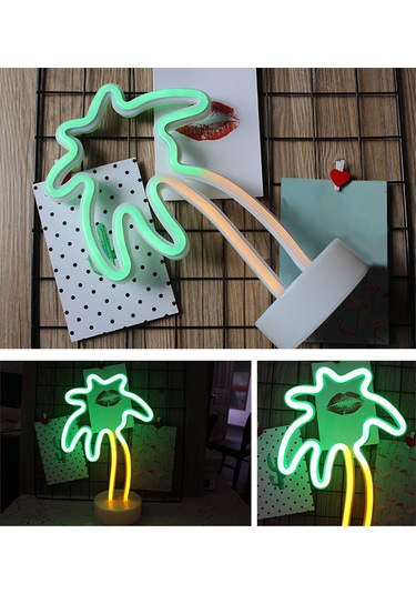 Symbee Çift Renkli Led Palmiye Desenli Masa Lambası, Yatak Odası Dekorasyonu Ve Usb Gece Lambası, Usb + 3xaa Pil İkili Kullanim Pil Dahil Değil Diğer