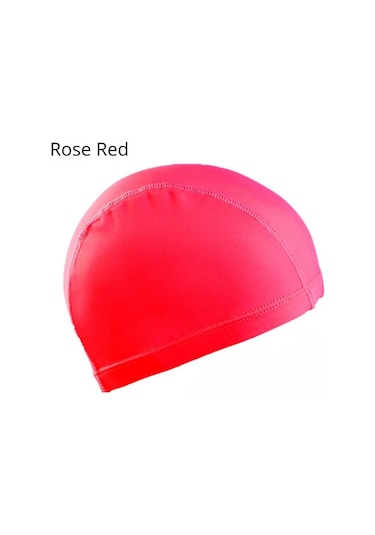 Gül Kırmızısı 1 Adet Düz Renk Kumaş Yüzme Şapkası Erkek Ve Kadın Uzun Saç Naylon Kumaş Şapka Erkekler Ve Kadınlar İçin Ücretsiz Boyut Düz Renk Kırmızı