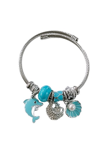 Kadın Çelik Charm Bileklik Bilezik Yunus Figürlü Mavi Çelik