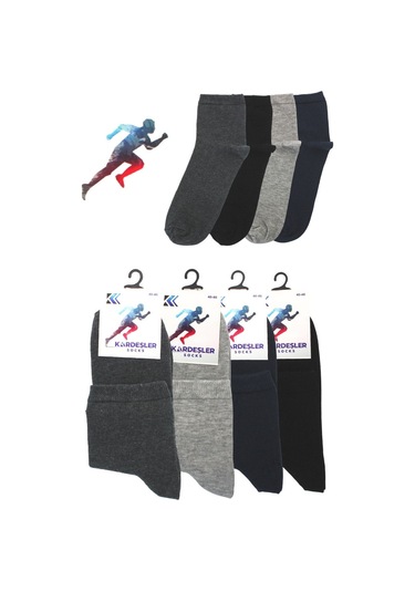 Erkek Yarım Konç Çok Renkli Pamuklu Düz Çorap 4'lü Paket Çok Renkli