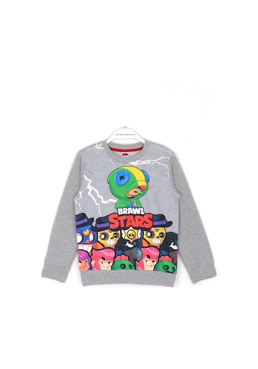 Brawl Stars Baskılı Erkek Çocuk Sweatshirt 5 - 14 Yaş Gri