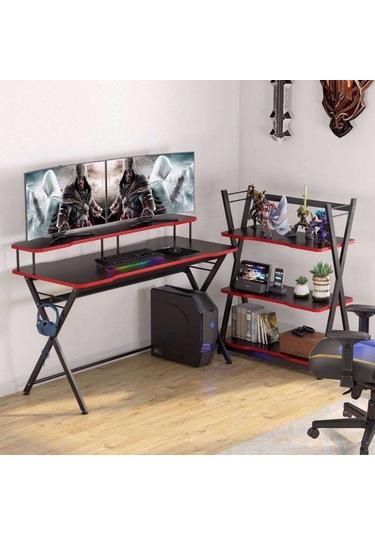 Zizuva Tasarım Çalışma Masası Ve Düzenleyici Set Ceviz - Siyah