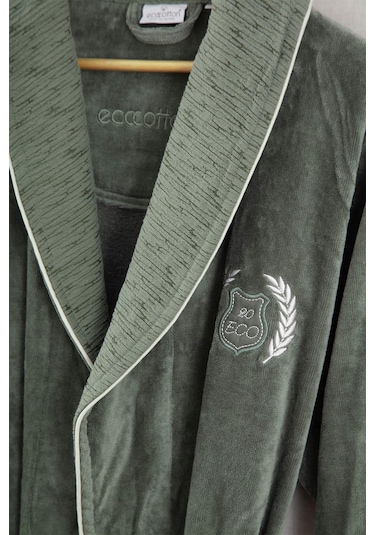 Ecocotton Derin Bej-yeşil "m-l" %100 Organik Pamuk Nakışlı Aile Bornoz Seti Bej - Yeşil