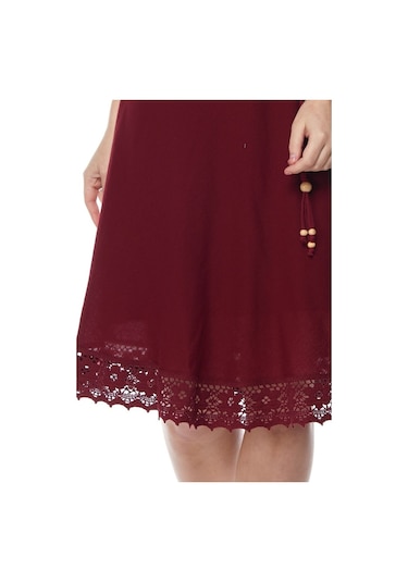 Şile Bezi Bordo Askılı Kemerli Elbise Bordo