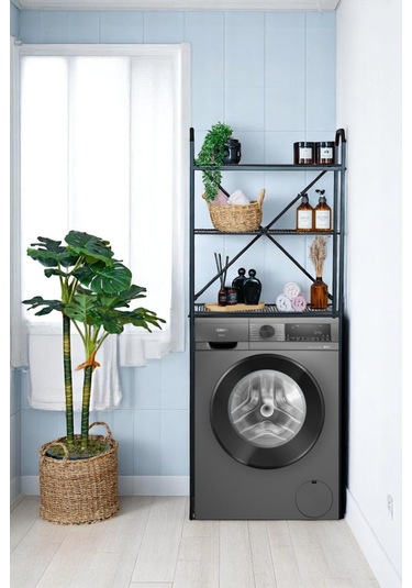 Metal 3 Raflı Banyo Rafı Çamaşır Makinesi Üstü Dekoratif Raf Siyah
