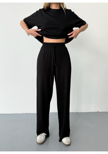 Kadın Modal Kısa Kolu Soft Touch Spor Takım Siyah