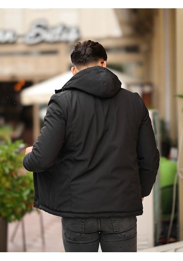 Outdoor Su Ve Rüzgar Geçirmez Kapitone Içi Kürklü Softshell Mont Siyah