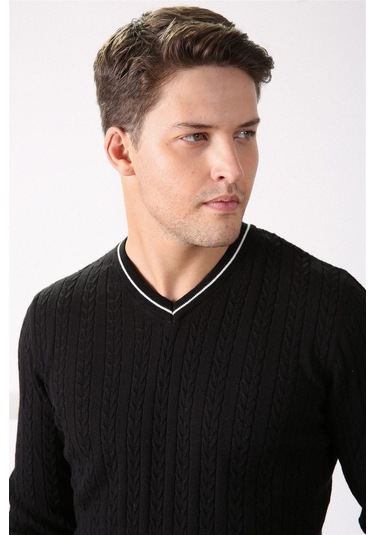 Ferraro Siyah V Yaka Erkek Pamuk Kazak Siyah (490435483) Siyah