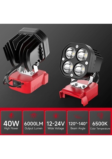 Bloomnest 18v Pil Uyumlu 40w 6000lm El Feneri, Led Projektör, Kablosuz Çalışma Işığı, Kamp Ve Bakım İçin Asorti Çok Renkli