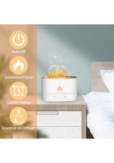 Vkemall Hava Nemlendirici 250ml Simülasyon Alev Sisli Nemlendirici Alev Gece Lambası Sessiz Aromaterapi Di