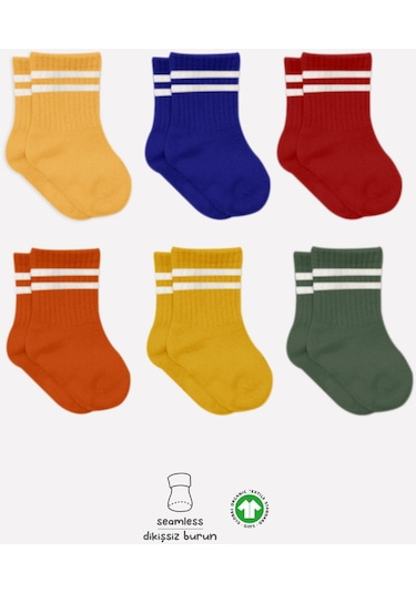 Bistyle 6'lı Penye Çemberli Soket Çorap Bs6003 Sarı 001