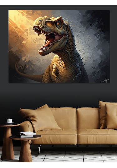 Ahşap Tablo Kükreyen Dinozor T-rex Portre Tablosu